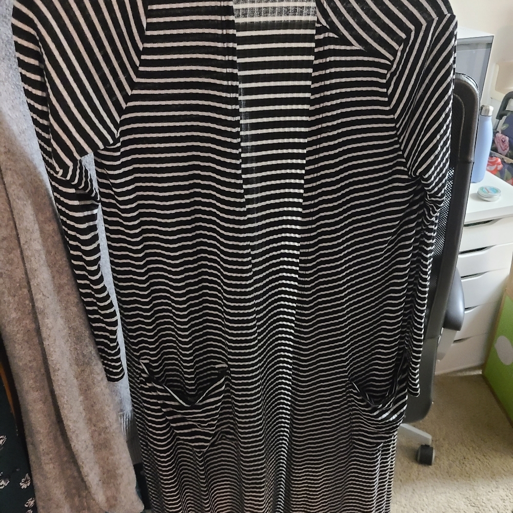 Black and white striped duster cardigan